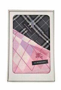 未使用 バーバリー ハンカチ ピンク グレー チェック 2枚セット 綿 100％　レディース メンズ BURBERRY 【中古】