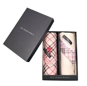 未使用 バーバリー ハンカチ ピンク ホワイト チェック 2枚セット 綿　100％　レディース BURBERRY 【中古】