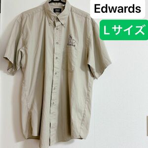 pm516.15 Edwards 半袖シャツ ボタンダウン 古着 ワンポイント刺繍 シカ アニマル ベージュ アースカラー メンズ