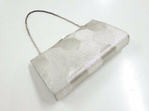 090525# 【1円～】銀糸亀甲模様織り出し和装バッグ
