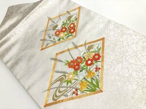 092877# 【1円～】金駒刺繍菱形に秋草模様名古屋帯