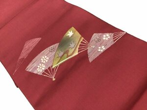 092645# 【1円～】扇面に花・楓模様織出し名古屋帯