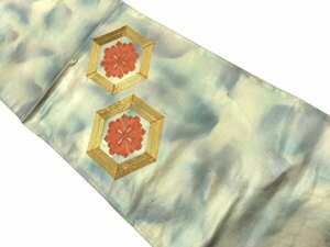 093047# 【1円～】亀甲に花模様刺繍袋帯
