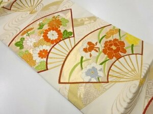 092312# 【1円～】扇に菊・牡丹模様織出し袋帯