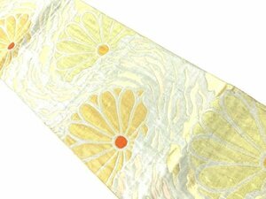 093580# 【1円～】アンティーク　菊模様織出し袋帯（材料）
