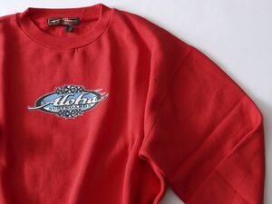 中古品★ALOHA SURFBOARDS アロハサーフボード★背面ALOHAフラワービッグロゴ裏起毛プルオーバースウェット【正規品】レッド赤【本物保証】