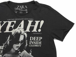 古着★ZARA ザラ★ピクチャーデザインクルーネック半袖Tシャツ★M★38★ブラック黒【本物保証】正規品★セレブ愛用デザイン★高見え商品