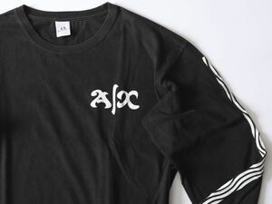 中古品★ARMANI EXCHANGE アルマーニ エクスチェンジ★袖ウェーブラインクルーネックロゴ長袖リブTシャツ★L★ブラック黒【本物保証】