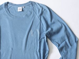 中古品★ARMANI EXCHANGE アルマーニ エクスチェンジ★クルーネック長袖ロゴTシャツ★M★ライトブルー水色【本物保証】