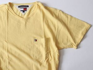 中古品★TommyHilfiger トミーヒルフィガー★ワンポイントロゴボーダーTシャツ★S【3500175-30412】イエロー黄色【本物保証】正規品