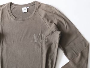 中古品★ARMANI EXCHANGE アルマーニ エクスチェンジ★クルーネック長袖ロゴTシャツ★M★チャコールブラウン茶色【本物保証】