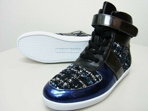 激渋★NINE WEST ナインウエスト パテントハイカットスニーカー9.5★27.5cm★ブラックブルー黒青★ジェンダーレス★ファストファッション