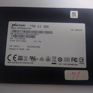 ■ SSD ■ 512GB （71時間） 1100黒 Micron ＝ Crucial組込用 正常判定 送料無料の画像1