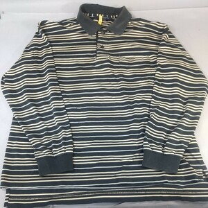 426同梱NG バーバリー ゴルフ BURBERRY GOLF メンズL 長袖 ポロシャツ ボーダー 黒×アイボリー 古着 トップス 紳士 トップス 中古