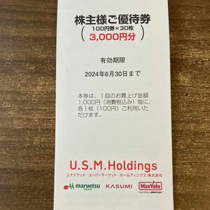 ユナイテッドスーパーマーケット株主優待券3,000円分　期限24年6末　在庫6冊まで可