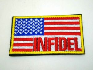 アメリカ国旗 INFIDEL パッチ ワッペン サバゲー 赤白