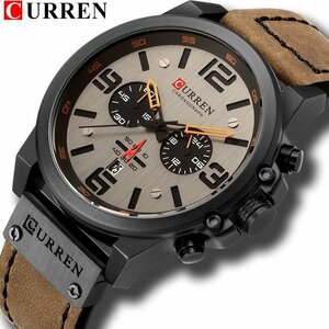 最新の男性腕時計　CURREN　トップブランド　高級　クォーツメンズ　腕時計　革ミリタリー　日付 ZCL654