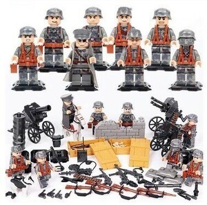 LEGO レゴ ブロック 互換 WW2 第二次世界大戦 ドイツ軍 ナチス 指揮官 兵士 ミニフィグ 8体セット 大量武器・装備・兵器付き YLH427