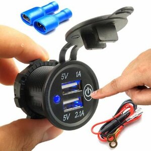 新品$5 V 2.1A/1A シガーライターデュアル USB 充電器ソケットコンセント電源アダプタプラグ　車トラックオートバイボート ZCL411