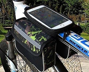 自転車 フロントバッグ スマホ収納 ベルクロで取付簡単♪ サイクルバッグ チューブバッグ フレームバッグ ZCL164