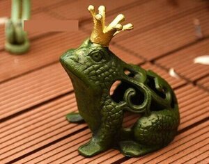 ガーデンオブジェ カエルの王様 王冠 鉄製 グリーン DJ2105