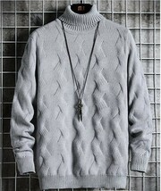 タートルネック ニット セーター ケーブルニット ハイネック メンズ カットソー 無地 暖か お兄系 全４色 [M~3XL] YLH074_画像2