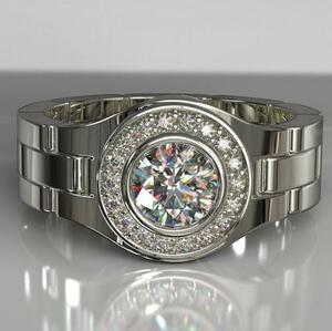 ダイヤモンド 指輪 メンズ リング 腕時計模様 ヴィンテージ 男性へ アクセサリー ヒップホップYWQ347