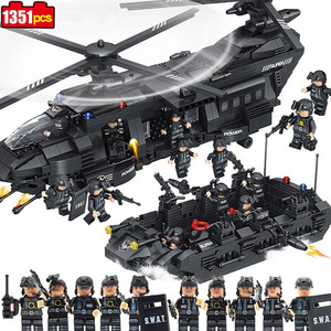 新品・ LEGO レゴ 互換 SWAT 特殊部隊 全長52cm 大型 ヘリコプター + ボート ミニフィグ付き DJ751