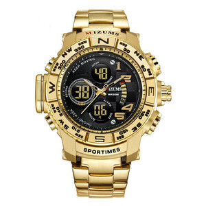 Mizums ブランドクォーツ時計男性のスポーツは、男性鋼バンド軍用時計防水ゴールド LED デジタル腕時計レロジオ MasculinoDJ1082