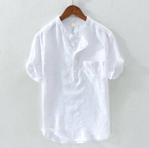 Tシャツ リネンTシャツ 半袖Tシャツ メンズ 立ち襟 スタンドカラー カジュアルTシャツ 夏物 トップス ZCL462