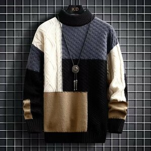ニットセーター メンズセーター 長袖ハイネックインナーセーター 暖かい 秋冬M~3XL　ブラック DLY686