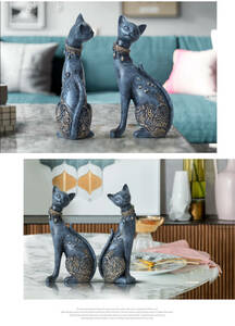 かわいい♪ エジプト猫♪置物２体セット インテリア オブジェ オーナメント ヨーロッパ エジプト 彫刻 ギフト YLH522