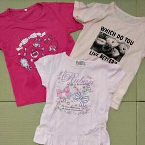 Tシャツ 女の子 半袖Tシャツ キッズ 120 3枚セット 綿 ピンク
