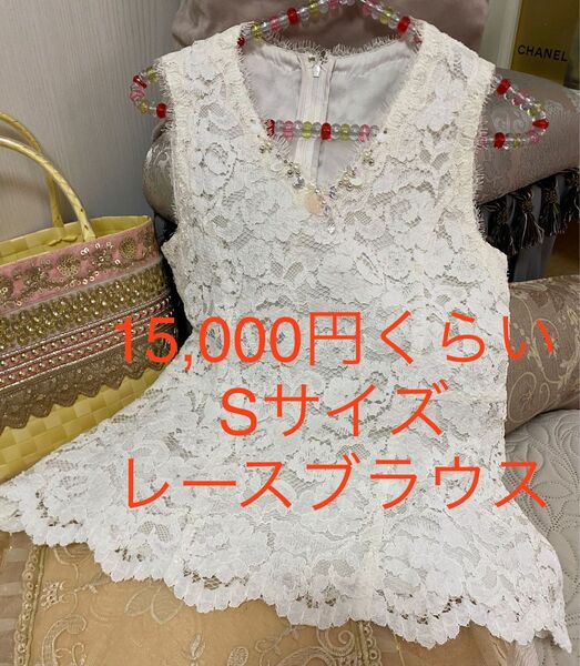 ★ナイン レースブラウス★ウエストシェイプな豪華総レース★シアー ノースリーブ レーシー トップス 花柄 ボタニカル S