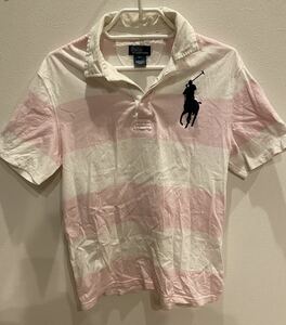 POLO・ラルフローレン・ポロシャツ・半袖・半袖ポロシャツ・ボーダー・白／ピンク・Lサイズ