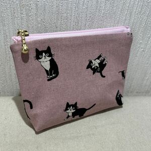 ミニポーチ/カード/コイン/12cmポーチ/ハチワレ猫ピンク