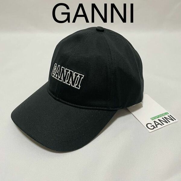 【新品】GANNI ガニー ロゴ オーガニックコットン キャップ 帽子 ブラック