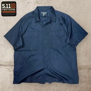 ★5.11 TACTICAL★半袖シャツ XL ブラック系 比翼ボタン サバゲー ミリタリー タクティカル クリーニング プレス済み USED 1255の画像1