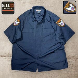 ★SECURITYワッペン★5.11 TACTICAL★半袖シャツ 2XL ブラック系 比翼ボタン ショルダーループ サバゲー ミリタリー タクティカル 洗濯済み