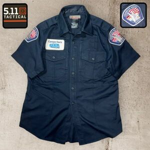 ★POLICEワッペン★5.11 TACTICAL★半袖シャツ M ブラック系 中厚地 ショルダーループ サバゲー ミリタリー タクティカル 洗濯 プレス済