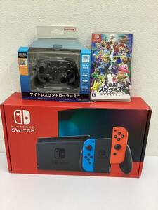 Nintendo Switch ニンテンドースイッチ 任天堂 ネオンレッド ネオンブルー /大乱闘スマッシュブラザーズソフト付き　ゲームアクセ付＃19417