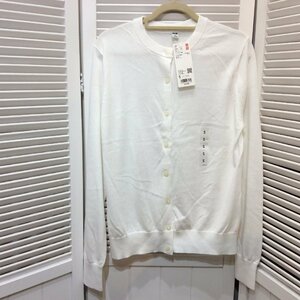 【値下げ】未使用☆UNIQLO ユニクロ UVカット クルーネックカーディガン 長袖 WOMEN オフホワイト S 【クリックポスト可】