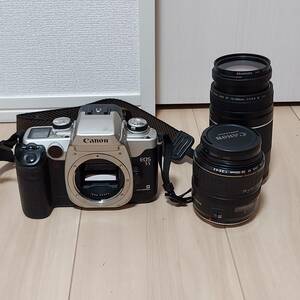 Canon キャノン EOS 55、EF 28-105mm 1:3.5-4.5、EF 75-300mm 1:4-5.6 Ⅲ USM 現状品◆21511-21544