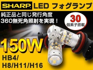 限定セール！送料込工場直売 150W LEDフォグランプ HB4 H8 H11 H16 SHARP製素子 DC12V 360°無死角 定電流回路 高輝度 省電力 2個セットf15