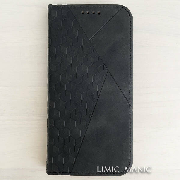 iPhone 13 / 14 ケース スマホケース 手帳型 ブラック 黒 黒色 磁石 キューブ柄 立方体 アイフォン アイホン