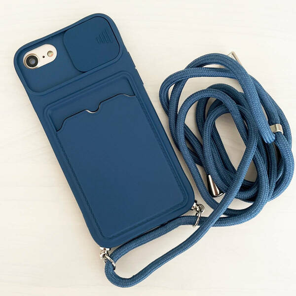 iPhone 6 6s 7 8 SE (第2世代/第3世代) SE2 SE3 ケース シリコン スマホ ショルダー 肩掛け 紐付き 収納 ネイビー 紺色 アイフォン