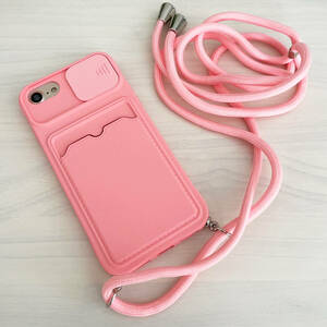 iPhone 6 6s 7 8 SE (第2世代/第3世代) SE2 SE3 ケース シリコン スマホ ショルダー 肩掛け 紐付き 収納 ピンク pink アイフォン