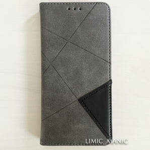 iPhone 13 / 14 ケース 手帳型 マグネット式 グレー 灰色 灰 幾何学模様 線 アイフォン アイホン