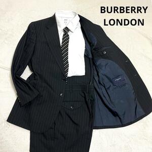 407 BURBERRY LONDON バーバリーロンドン セットアップスーツ ブラック ウール モヘヤ混 ストライプ