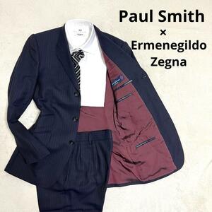 【紳士の風格】500 Paul Smith ポールスミス × Ermenegildo Zegna エルメネジルド ゼニア セットアップスーツ ネイビー S 3B